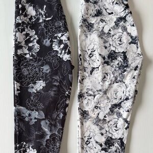 2 Pairs Woman’s Balance Collection Leggings Black White Floral Size S & M